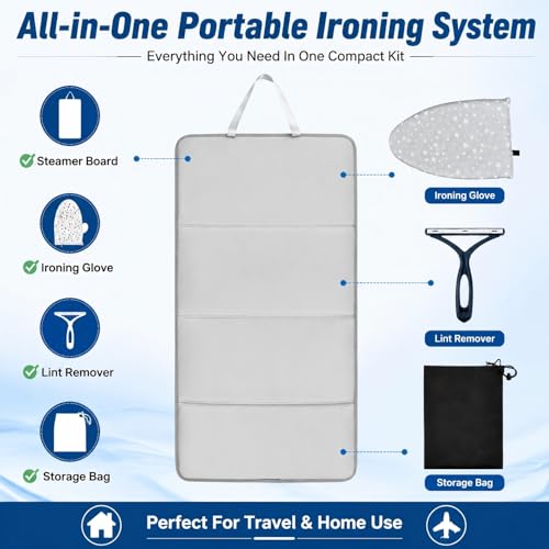 Portable Garment Steamer Board with Glove and Travel Bag for Clothes Wrinkle Removal