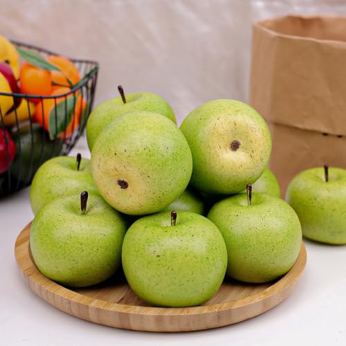 6 Pcs Artificial Green Apples - Realistic Faux Fruit Decoration