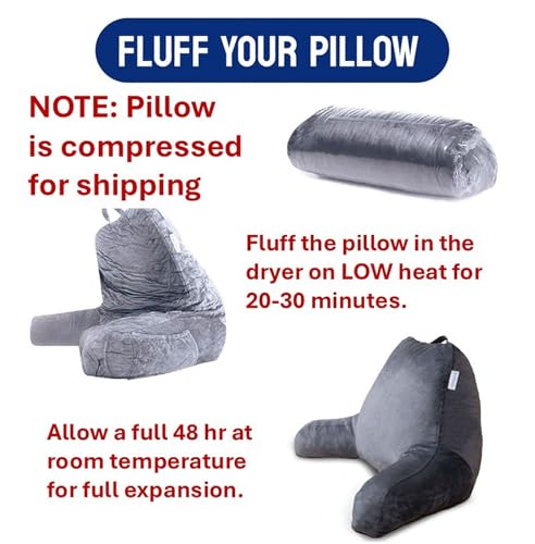 Deluxe Reading Pillow with Arms and Pockets for Bed - Large Grey