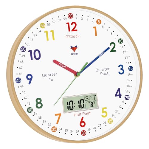 Educational Analog and Digital Learning Wall Clock for Kids, 12-Inch