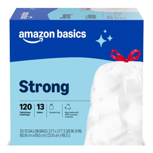 Amazon Basics Tall Kitchen Trash Bags, 13 Gallon, 120 Count, Unscented