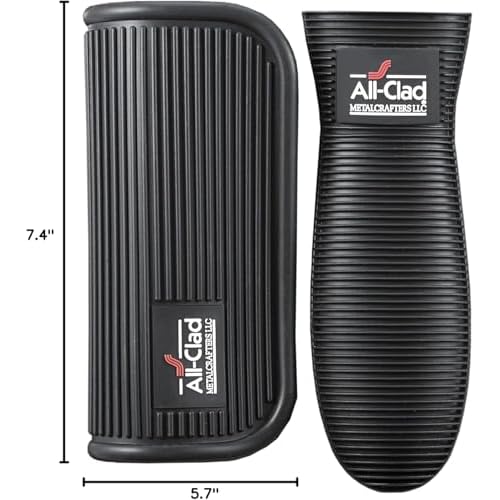 All-Clad Silicone Grip Set: 100% Silicone Flexible & Heat Resistant Ribbed Grip Set - Perfect for Cast Iron, Steel, or Glass, (2-Piece), Black/Grey