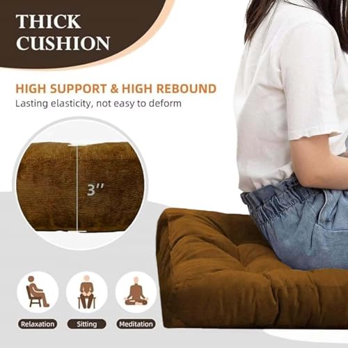 Square Corduroy Floor Pillow 18x18 Tufted Seat Cushion for Living Room