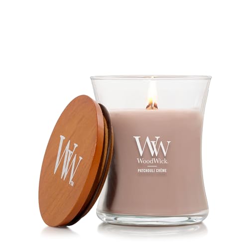 WoodWick Patchouli Cr?me Gifts for Women and Men, 9.7 oz Medium Hourglass Candle with Crackling Wick