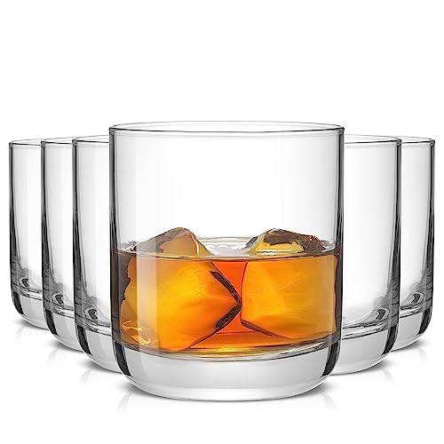 JoyJolt Faye Crystal Whiskey Glasses Set of 6, 10oz Short Tumblers for Scotch & Bourbon