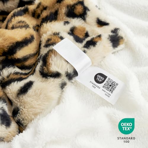 Cozy Bliss Brown Leopard Faux Fur Throw Blanket 60x80 Twin Edition