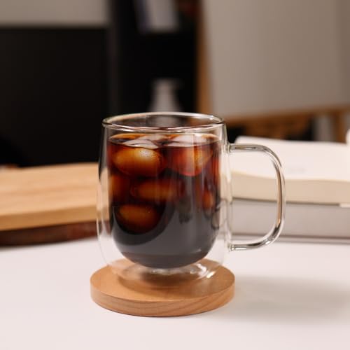 12oz Double Wall Glass Coffee Mugs Set of 4 - Insulated Handled Espresso, Latte & Tea Cups