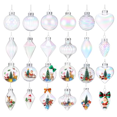 LOYIM 24pcs Iridescent Christmas Fillable Ornaments 3.15 Inch Holiday Decoration