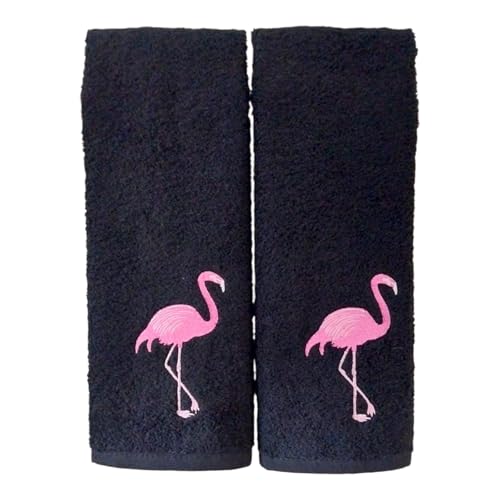 2-Pack Flamingo Embroidered Fingertip Towels, 100% Turkish Cotton, 11x18"