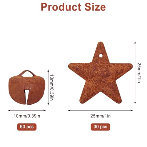 90-Piece Rustic Metal Barn Star and Jingle Bell Set for DIY Crafts