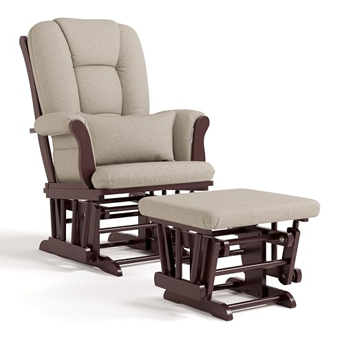 Nursery Glider and Ottoman Set with Lumbar Pillow, Solid Wood, Espresso