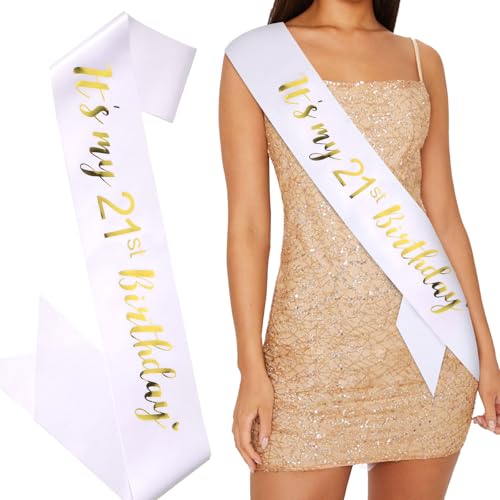It's My 21st Birthday Satin Sash - White Glitter Party Accessory