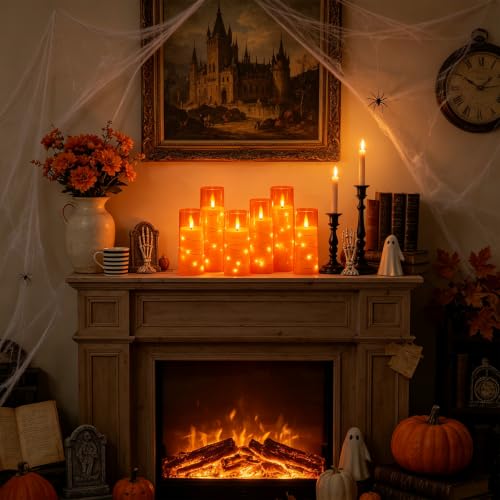 Sasigeiaa Orange 7-Star Flameless Candles Set with Remote - Battery LED Pillar Candles