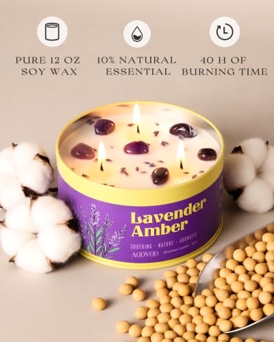 AOOVOO Lavender Amber Scented Candles 12oz - 2 Pack Relaxation & Sleep