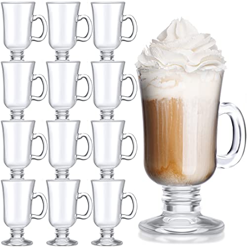 Sieral 12 Pcs Irish Coffee Mugs 8.5 oz Clear Glass with Handle - Set of 12