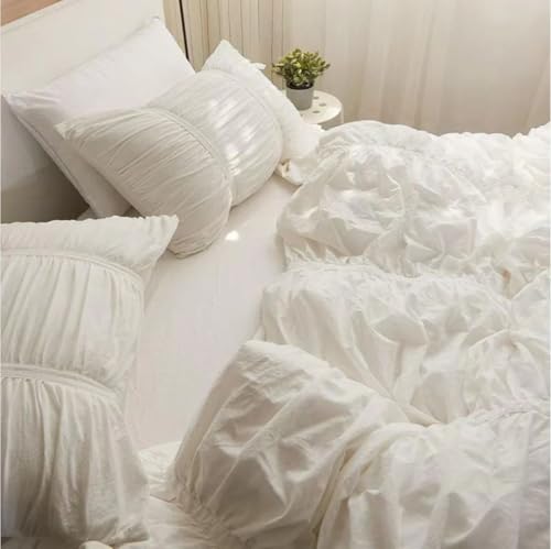 Twin/Twin XL Ruched Pattern Duvet Cover - 100% Egyptian Cotton, Zipper Closure