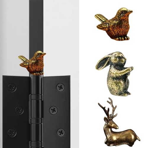 Magnetic Brass Decorative Hinge Toppers - Sparrow, Rabbit & Deer Set