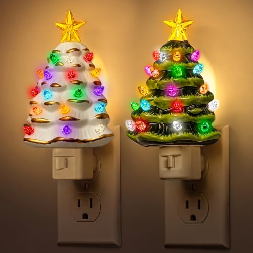 Christmas Tree Night Light,Plug in Colorful Decor,White&Green