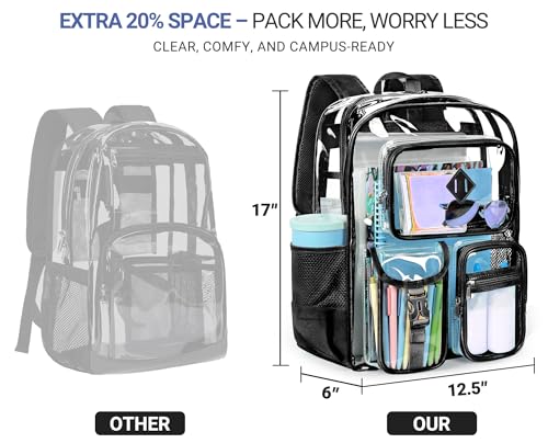 17-Inch Clear Backpack Heavy Duty Transparent Bookbag for School & Work