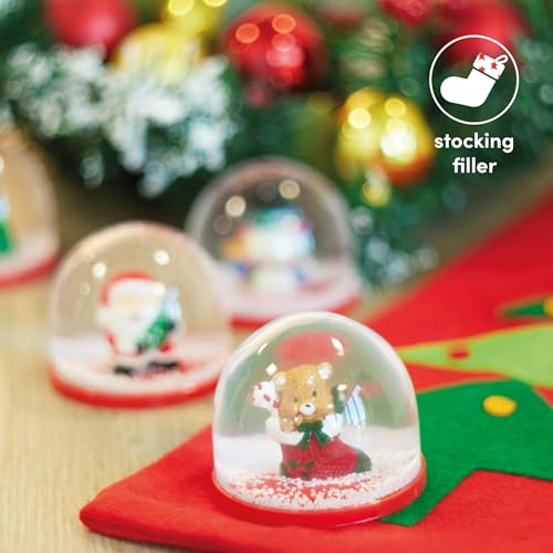 Mini Christmas Snow Globes Set - 4 Assorted Holiday Decorations & Gifts, 2 Inch - Santa, Snowman, Tree & Teddy Bear Variations