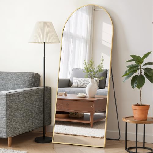 Arched Full Length Floor Mirror 64"x21" with Stand & Aluminum Frame
