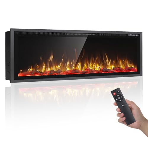 60-Inch Electric Fireplace Wall Mounted & Recessed with Heater and Remote