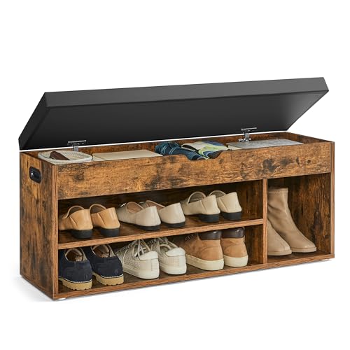 Entryway Shoe Storage Bench with Padded Cushion, 39-Inch Industrial Bench