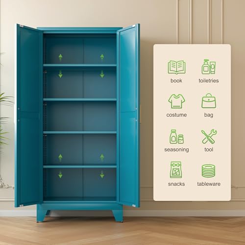 71-Inch Farmhouse Metal Storage Cabinet with Barn Doors and Adjustable Shelves
