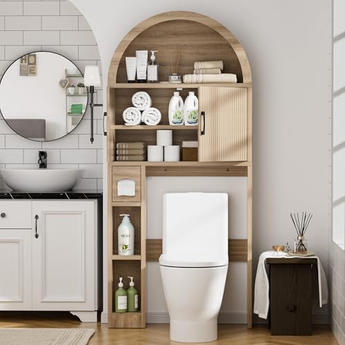 Over Toilet Storage Cabinet with Arch Design and Adjustable Shelves
