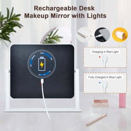 White 12x14 Inch Rechargeable LED Vanity Mirror with Lights & Touch Control