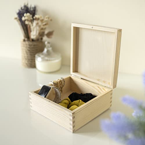 Square Wooden Storage Box with Lid - Unpainted Keepsake Organizer