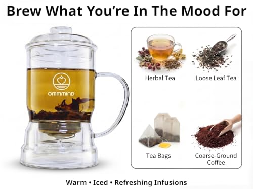 OMMMIND Clear Glass Tea Infuser for Loose Leaf Tea - 15.2 oz, Without Mug