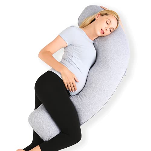 Momcozy J-Shaped Pregnancy Pillow - Full Body Support for Side Sleepers, Grey