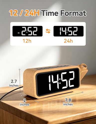 Wooden Projection Alarm Clock with Rotatable Projector for Ceiling