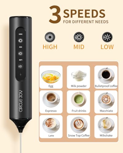 Rechargeable Handheld Milk Frother Wand with Stand, 3 Whisks & Case