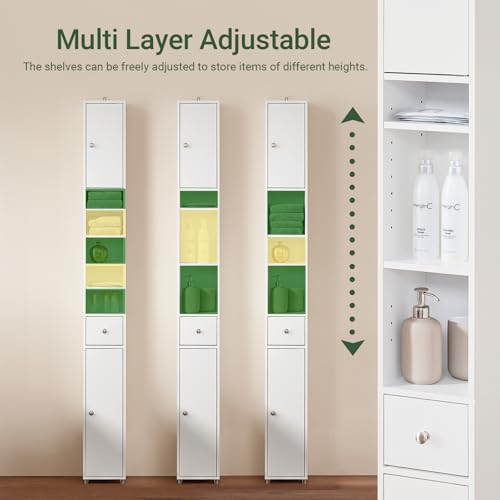 Slim Tall Bathroom Storage Cabinet with Adjustable Shelves, 70-Inch White