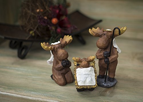 Moose Nativity Set - 3 Resin Holiday Figurines for Cabin & Lodge Decor
