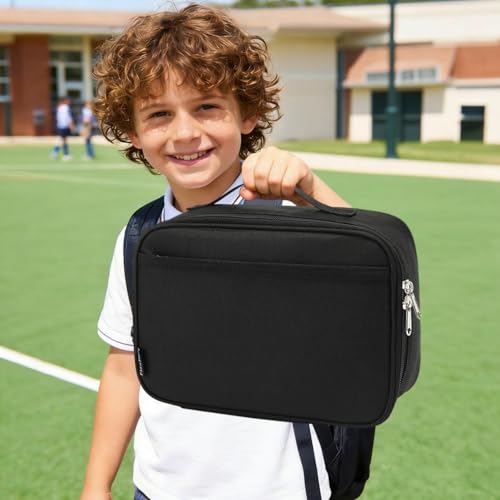 Kids Insulated Lunch Box Soft Thermal Cooler Tote Bag for School, Black