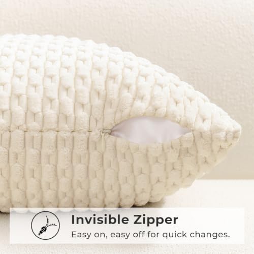 Kevin Textile Corduroy Lumbar Pillow Cover 14"x36" - Cream White Boho Stripe