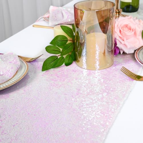 ShinyBeauty Iridescent White Sequin Table Runner 12x108 Inches 2-Pack for Weddings & Events