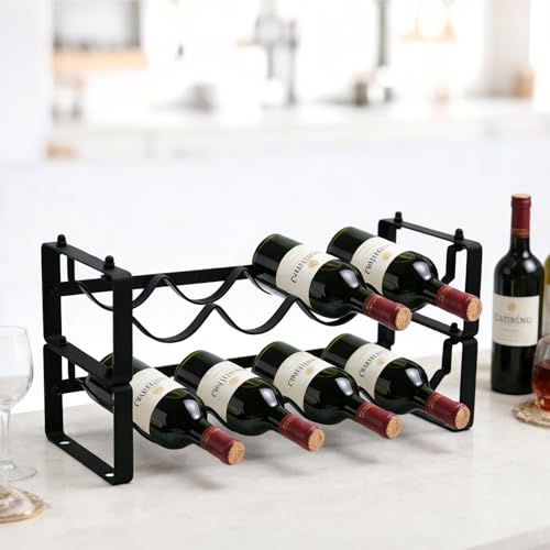2-Tier Stackable Wine Rack for Countertop - Compact Metal Bottle Organizer