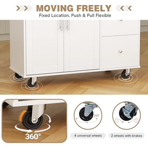 Rolling Kitchen Island with Folding Drop Leaf and Storage Cabinet
