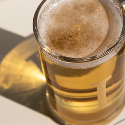 Personalized 14oz Beer Mug with Gold Monogram - Etched Glass Beer Stein