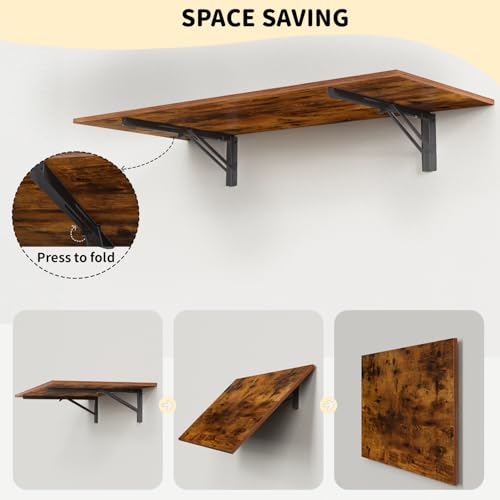 Wall Mounted Folding Table, 47-inch Rustic Brown Fold Down Desk