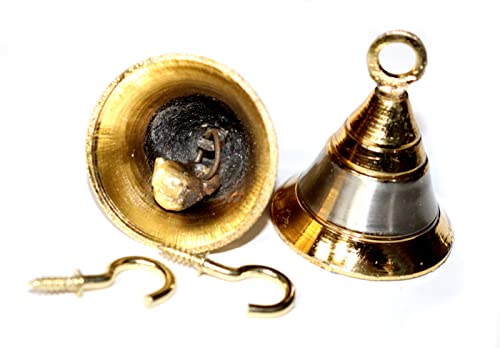 NANNUDECO Brass Pooja Bells with J Hook - 2 Inch Silver & Gold Wall Hanging Christmas Decor (24 Pack)