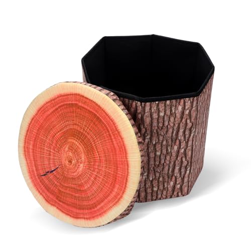 Hoohnnaa 11-inch Tree Stump Storage Ottoman Cube - Rustic Footstool & Seat