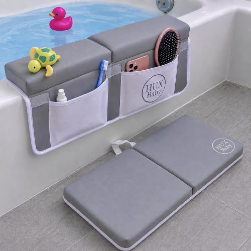 Baby Bath Kneeler and Elbow Rest Set with Storage Pockets, Non-Slip