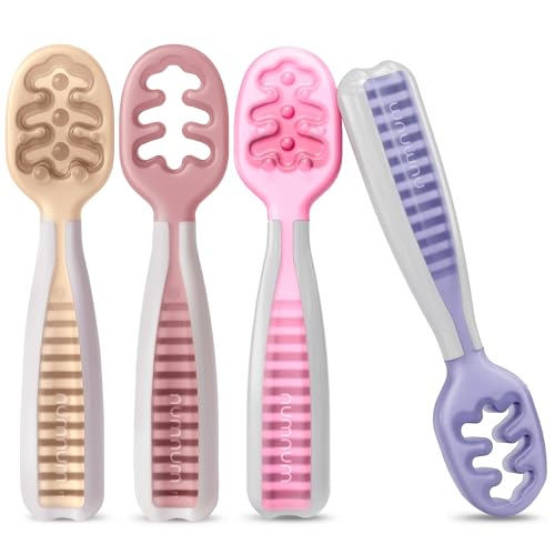 Silicone Self-Feeding Baby Spoons 4-Pack for Weaning
