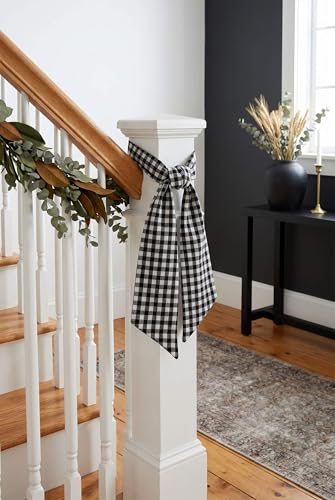 Black and White Gingham Wreath Sash - 5.1 x 54.3 Inch Checkered Plaid Door Ribbon