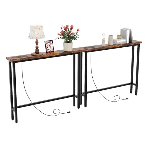 79-Inch Narrow Console Table with Power Outlets and USB, 2-Pack